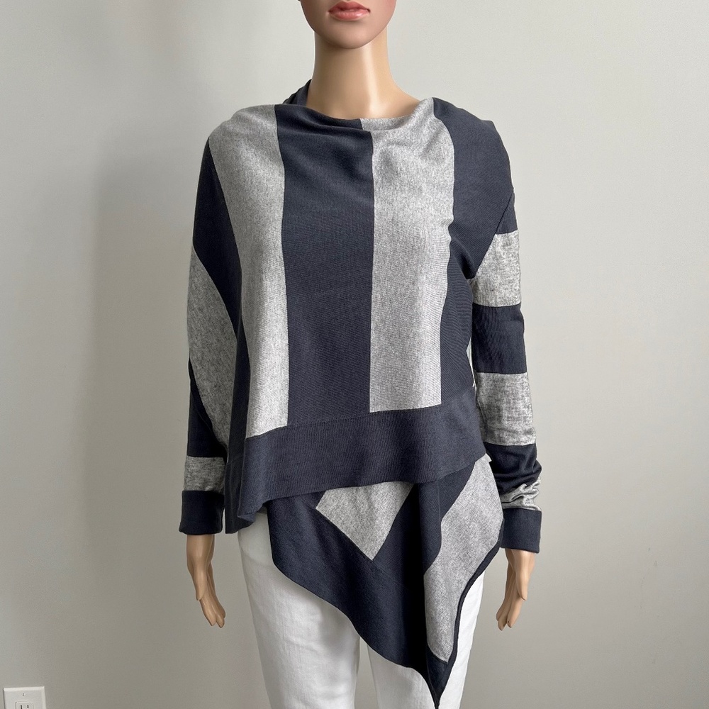 BCBGMaxAzria Cardigan Wrap (Cardi-wrap) Silk-Cashmere Size XS/S, Grey Stripe